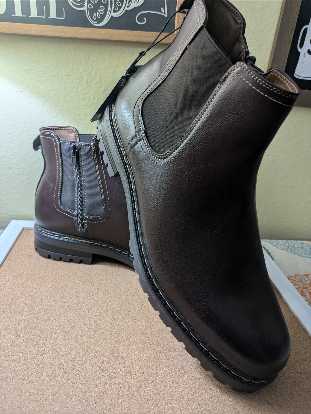 Men's Dark Brown Leather Chukka Zip Boots - Picture 11 of 11